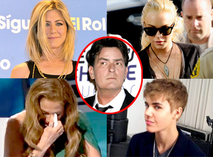 Jennifer Aniston, Lindsay Lohan, Jennifer Lopez, Justin Bieber, Charlie Sheen Jennifer Aniston, Lindsay Lohan, Jennifer Lopez, Justin Bieber, Charlie Sheen